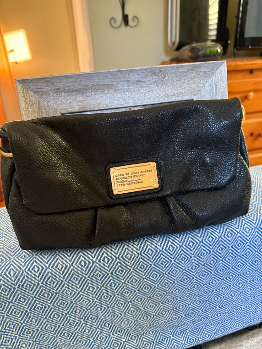 Marc by Marc Jacobs Black Pebbled Leather Clutch with Gold Plaque